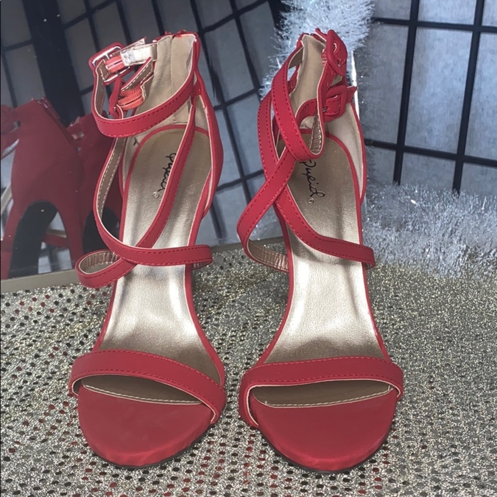 Rich red strappy sandal heels
